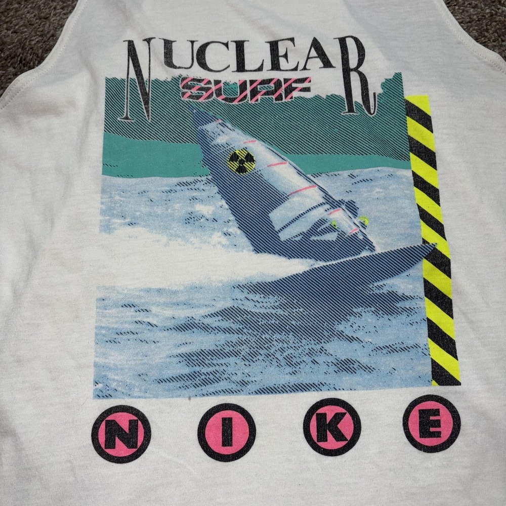 Vintage Nike Shirt Mens XL White Nuclear Surf Graphic Tank Top USA 80s 90s - Picture 3 of 6